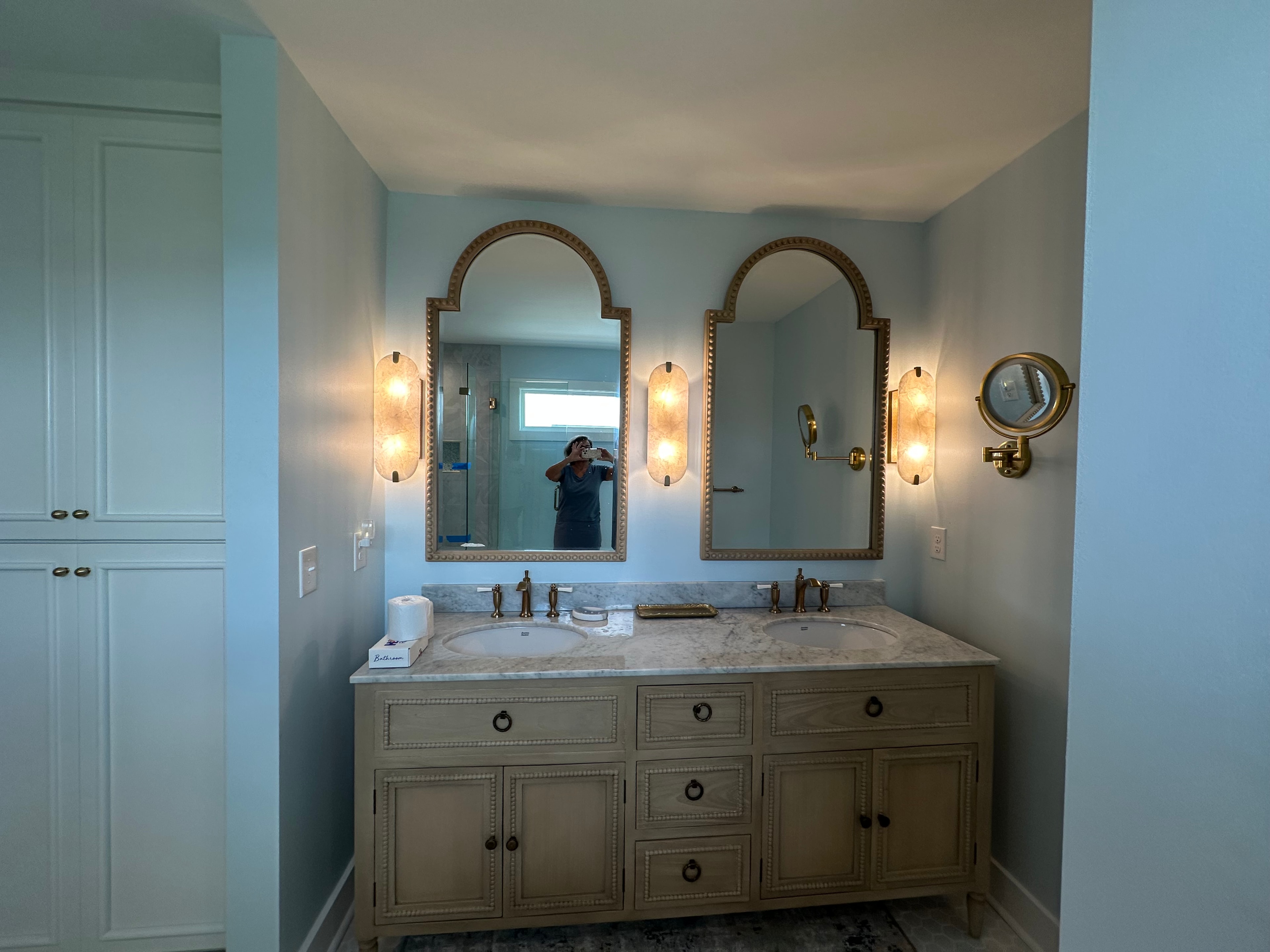 Luxury bathroom vanity with dual sinks and mirrors — Holden Beach NC