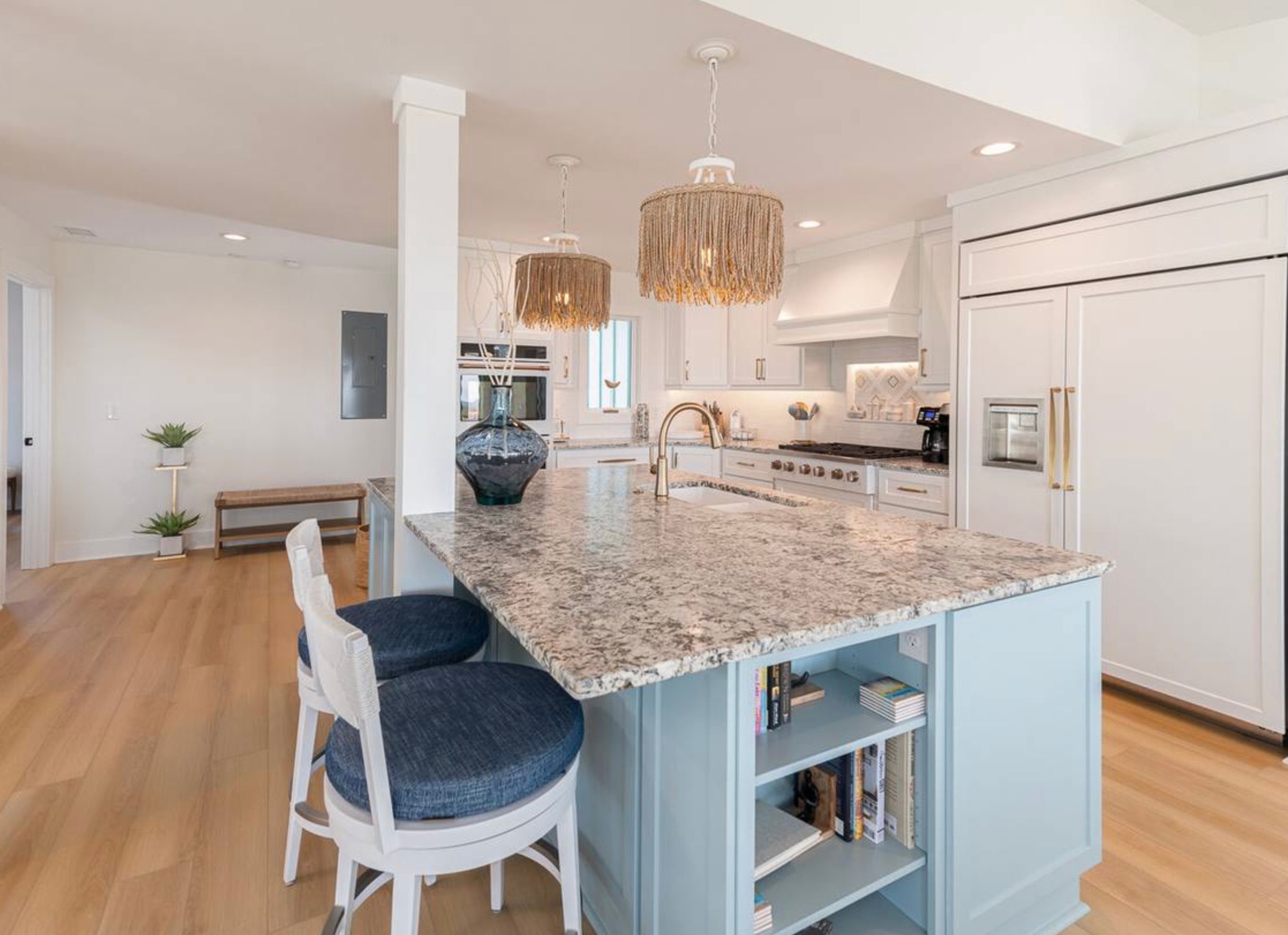 Modern kitchen with granite island and seating — Holden Beach NC