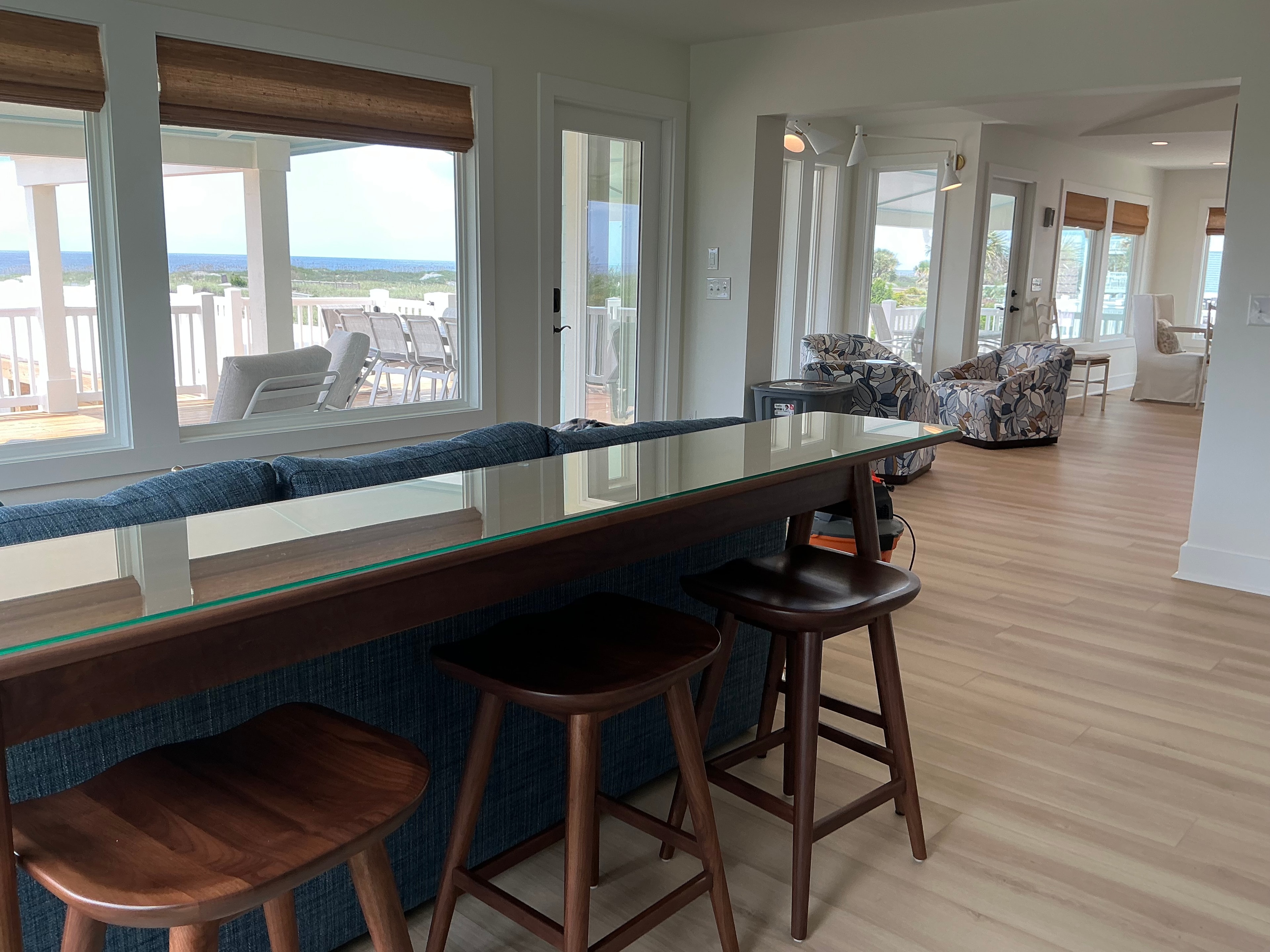 Modern coastal home interior with ocean view — Holden Beach NC