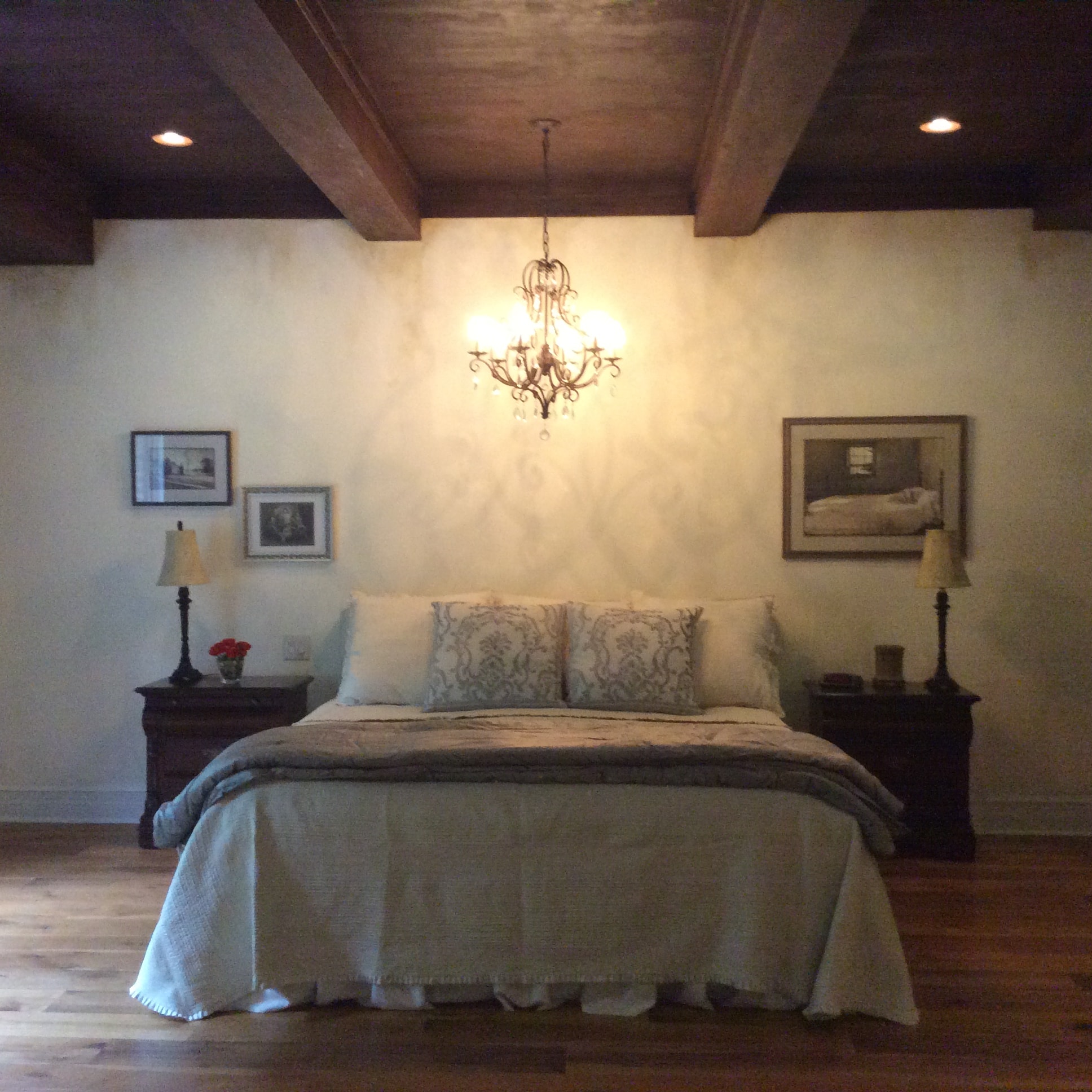Indianapolis master bedroom with faux finish, faux brick, and design