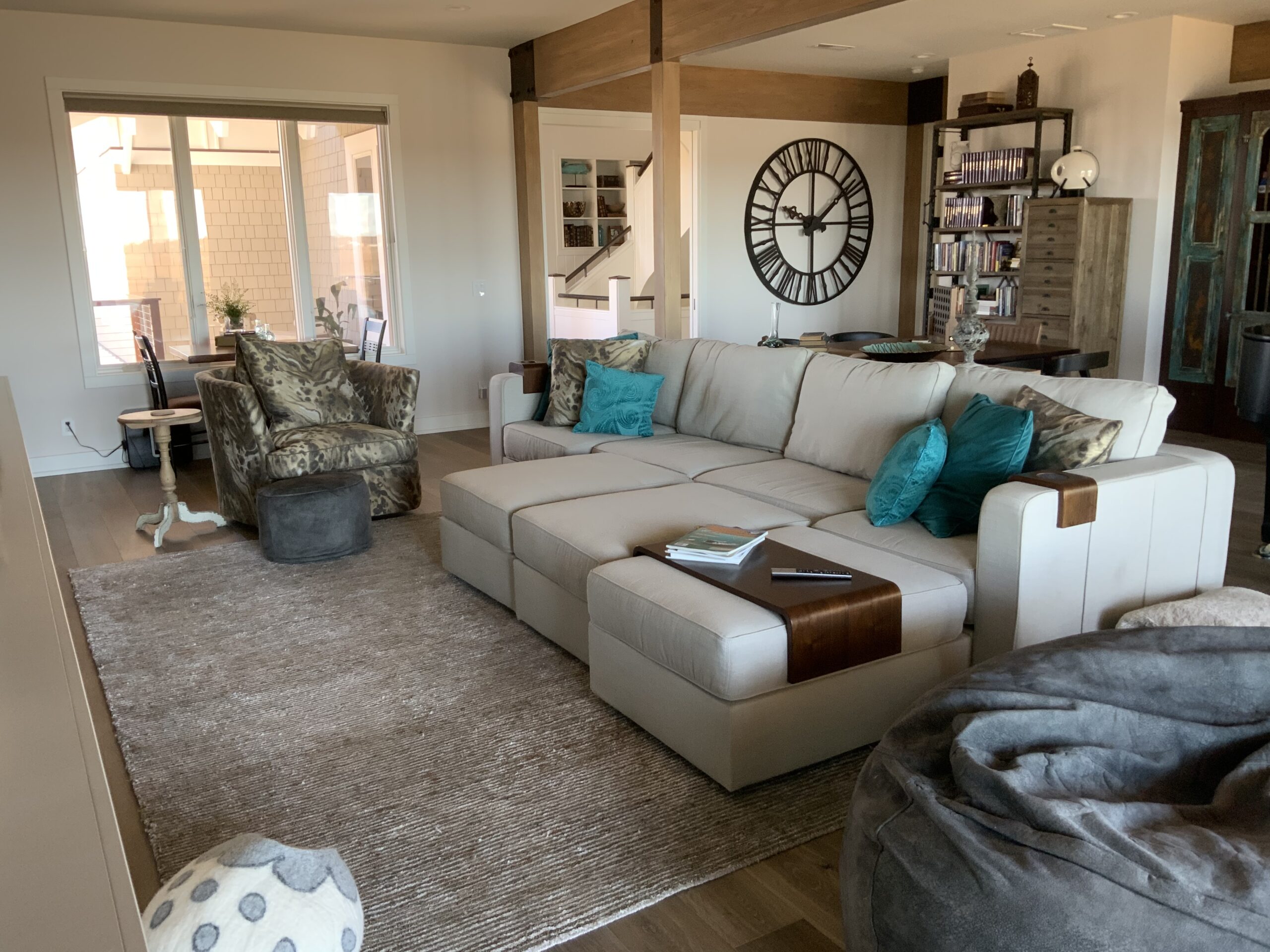 A living room with a couch and chair