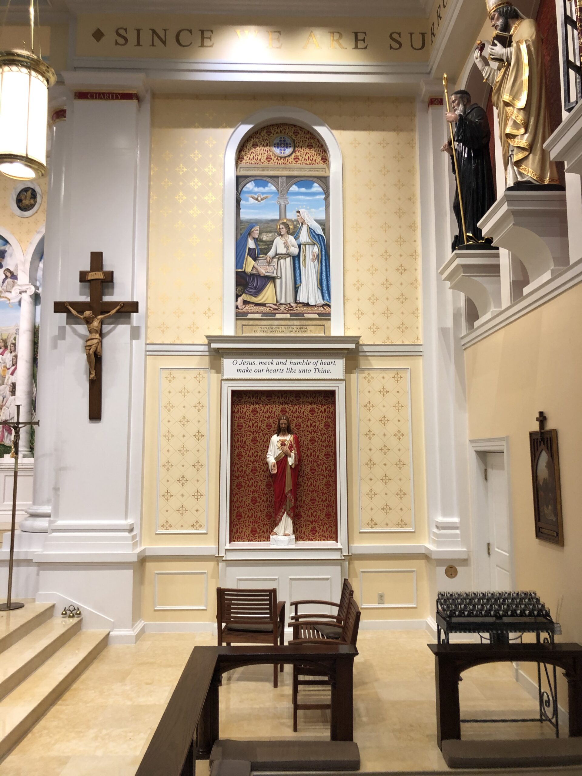 A church with two chairs and a table